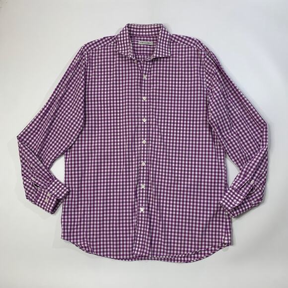 Twillory Shirt Mens 17.5 Hibiscus Purple Cotton Tailored Check Long Sleeve Dress - Picture 2 of 10
